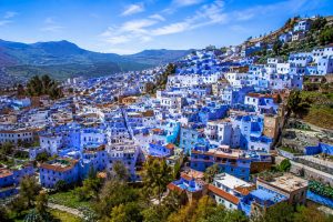 Blue streets of Chefchaouen in the Rif Mountains Morocco