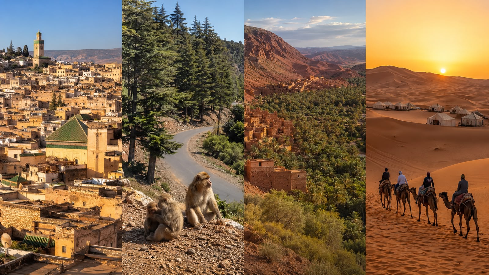 3 day desert tour from Fes to Merzouga featuring Fes, the cedar forest, Ziz Valley and Erg Chebbi dunes
