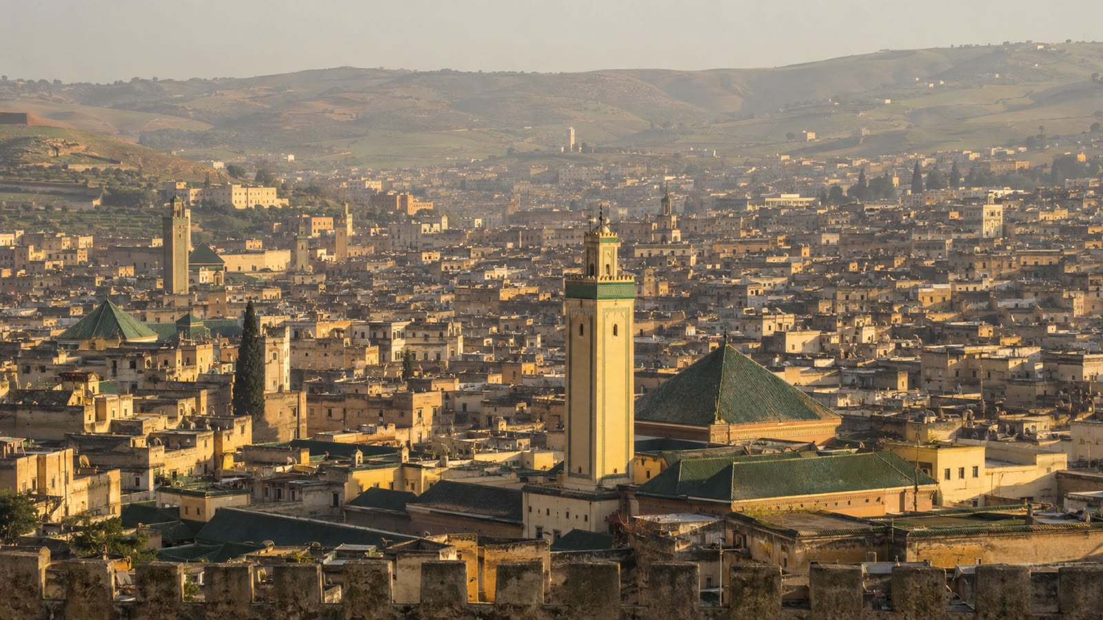 Panoramic view of Fes Medina at the start of a 3 day desert tour from Fes to Merzouga