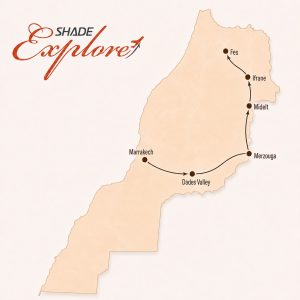 3 day desert tour from Marrakech to Fes route map via Dades Valley, Merzouga, Midelt and Ifrane