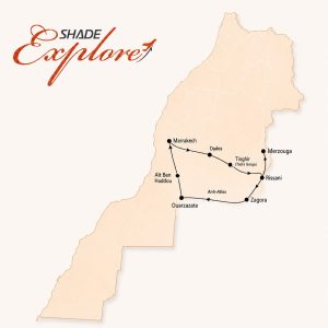 9 Day Morocco Tour itinerary map from Marrakech through Dades, Todra Gorge, Merzouga, Zagora and Aït Ben Haddou