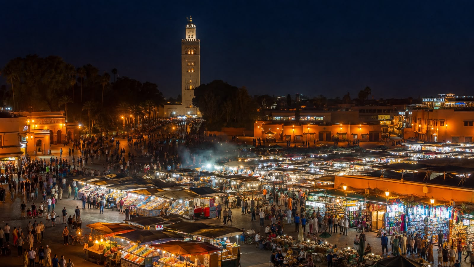 Jemaa el-Fnaa by night during Marrakech Desert Tours
