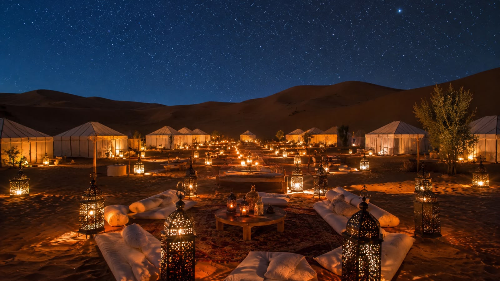 Luxury desert camp in Merzouga on the 3 day desert tour from Marrakech to Fes