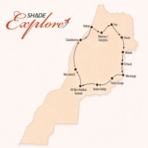 Morocco 10 Day Tour route map from Casablanca to the Sahara Desert and Marrakech