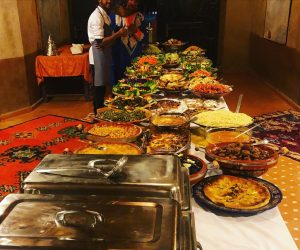 Traditional Berber dinner at a luxury desert camp in Merzouga