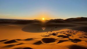 Sunset over the Erg Chebbi dunes in Merzouga, Morocco