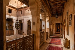 Traditional interior of Taourirt Kasbah in Ouarzazate