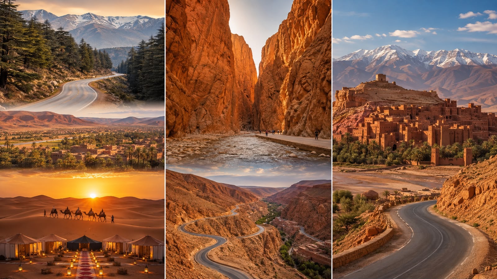 Moroccan desert, kasbah and valley landscapes on a 3 day desert tour from Fes to Marrakech