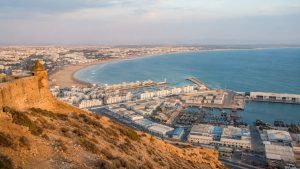 Panoramic view over Agadir, its Atlantic bay and marina from Agadir Oufella