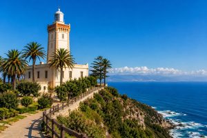 Cap Spartel Lighthouse in Tangier, Morocco overlooking the Atlantic Ocean and the Strait of Gibraltar